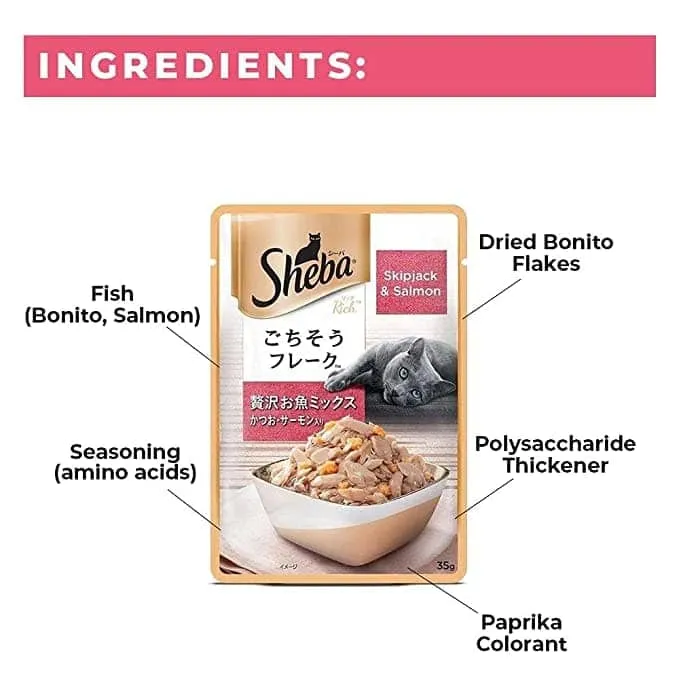 Sheba Skipjack & Salmon Fish Mix Cat Wet Food and Chicken Flavour Irresistible All Life Stage Cat Dry Food Combo