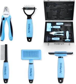 SHELANDY Groomer Partner Pet Grooming Kit, 5-Piece Set with Aluminum Case, Includes Slicker Brush, Undercoat Rake, DeShedding Tool, Flea Comb, Nail Clipper