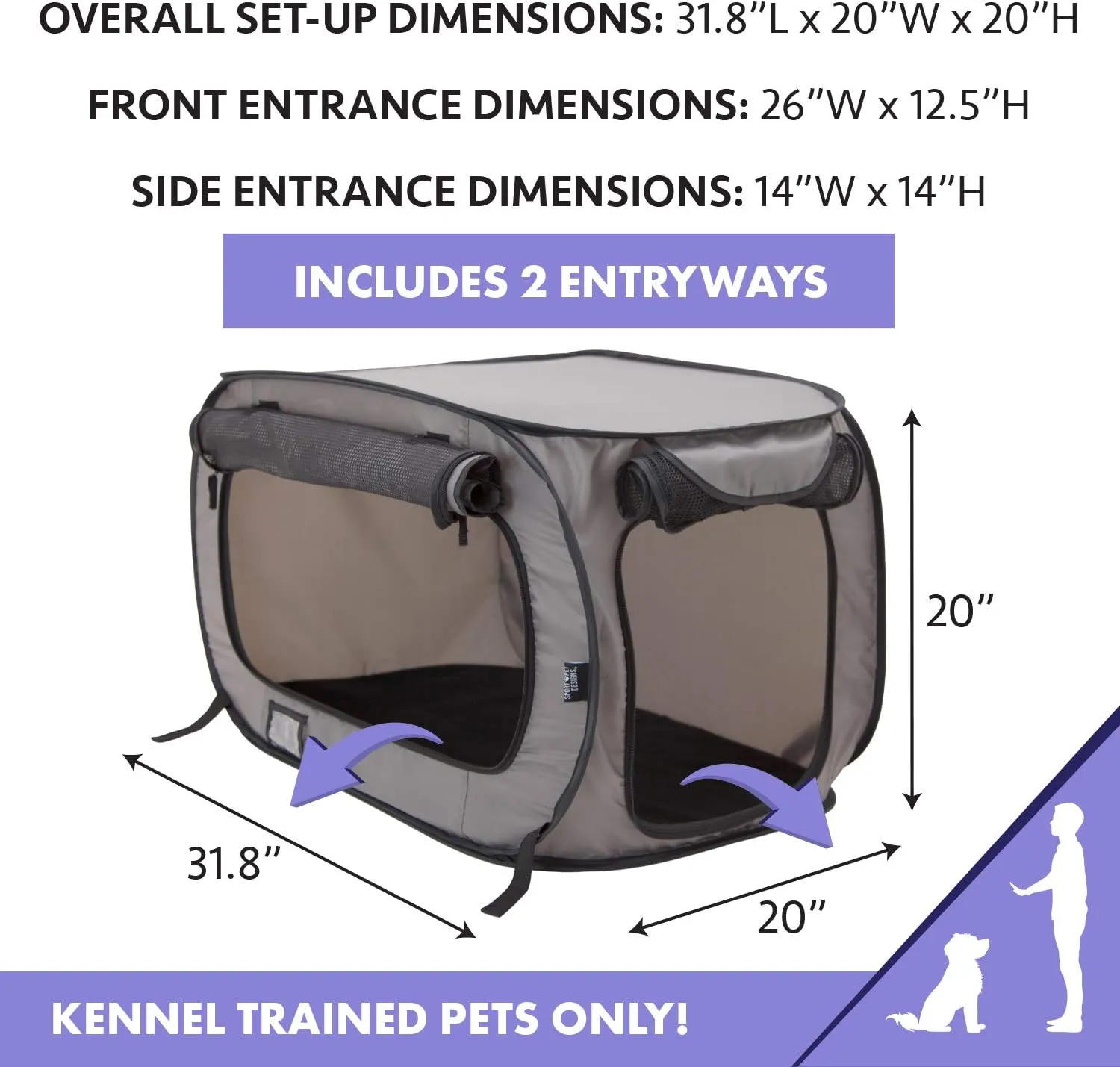 SportPet Designs Large Pop Open Kennel, Portable Cat Cage Kennel