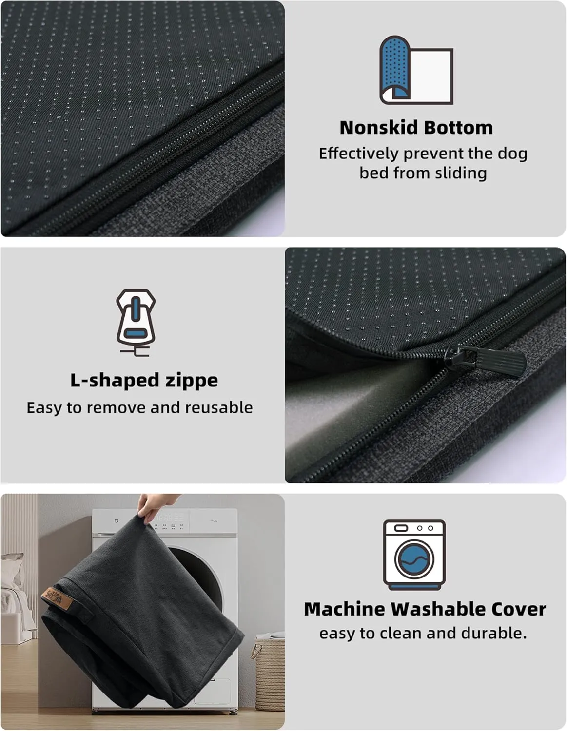 Sytopia 42" Chew-Proof Dog Bed, XL, Outdoor Waterproof Pet Bed for Extra Large Dogs, Washable, Orthopedic, Dog Crate Pad, Supports up to 100 lbs, Dark Gray