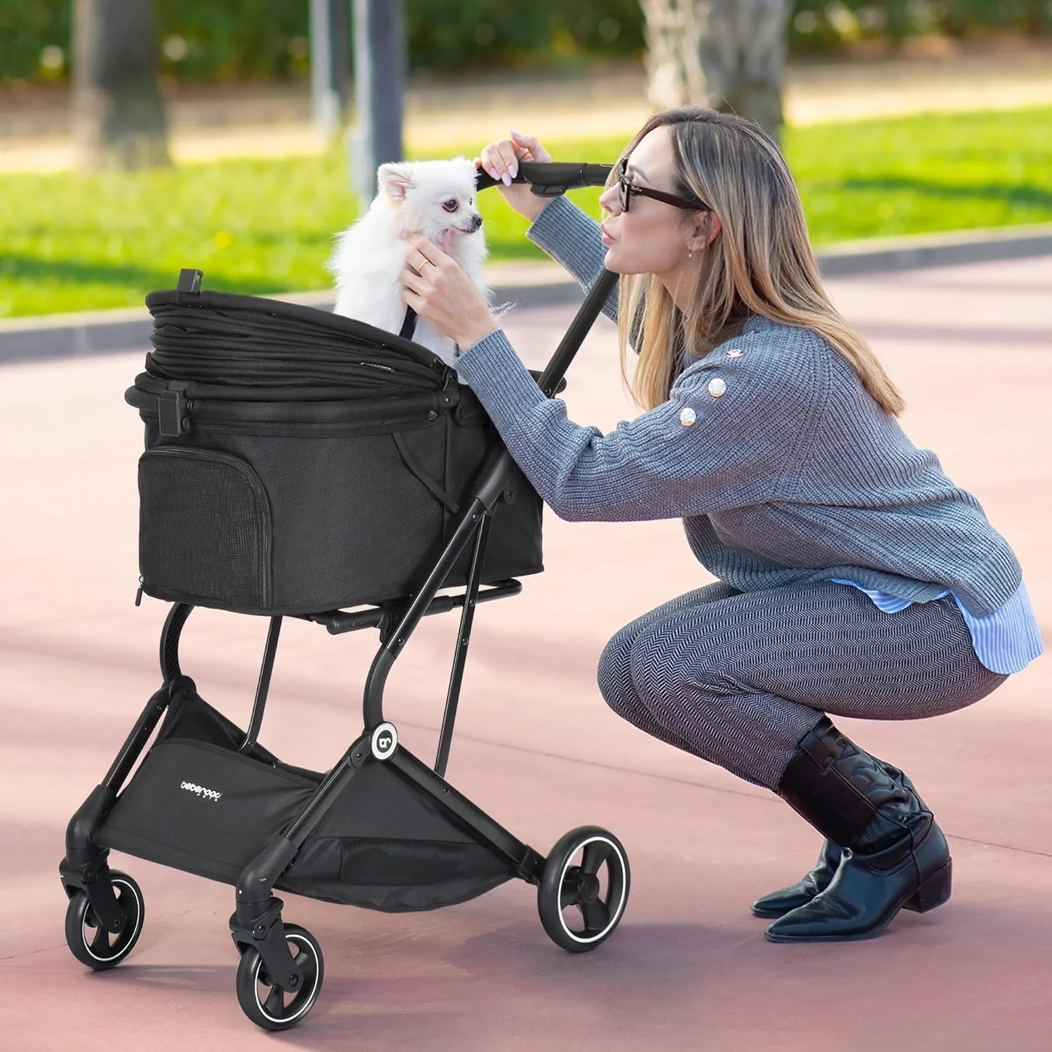 T4 Pet Stroller for Small Medium Dogs, Cat Strollers for 2 Cats, 4 Wheels Folding Pet Stroller for Cats with Pad, Canopy and Cup Holder, Black