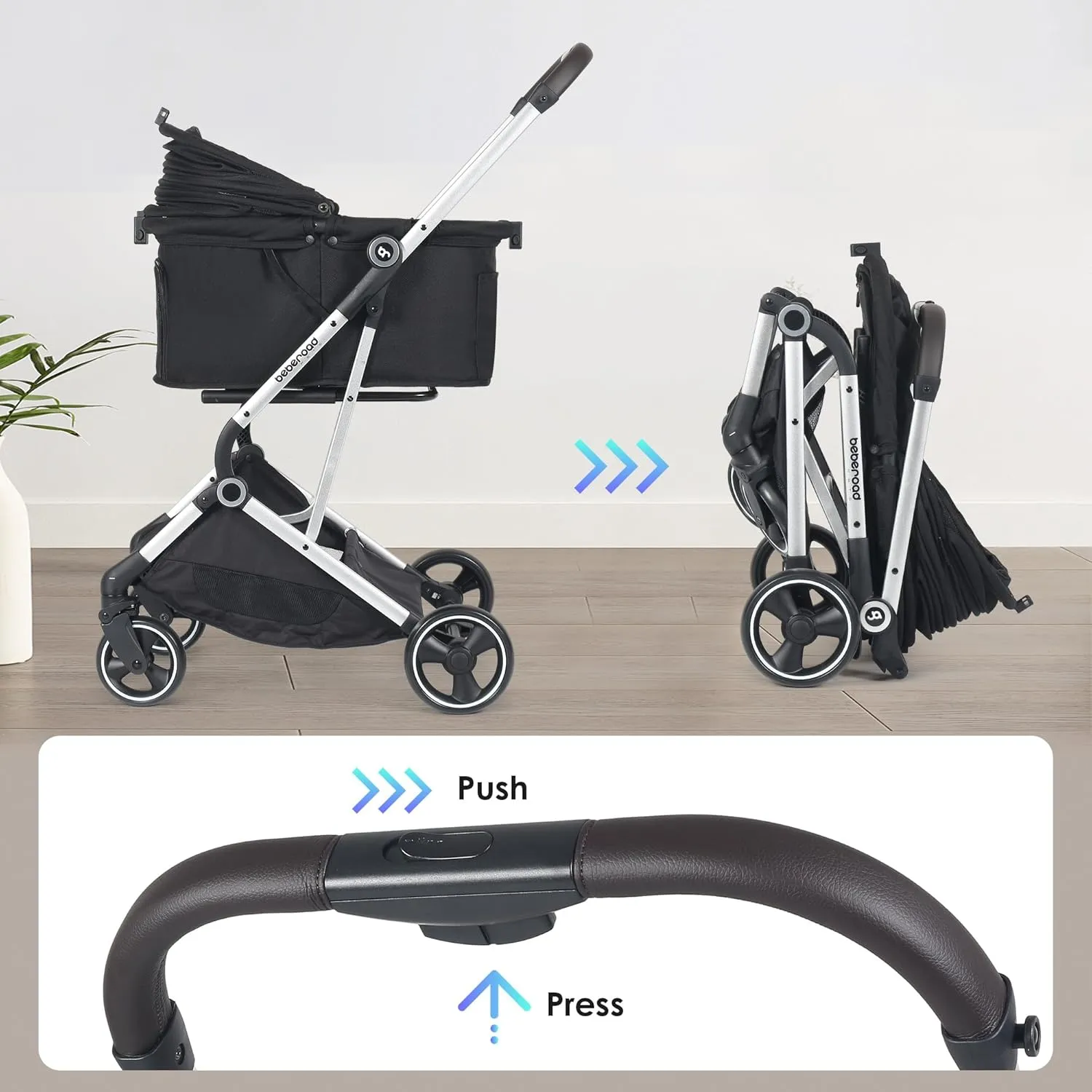 T4 Pet Stroller for Small Medium Dogs, Cat Strollers for 2 Cats, 4 Wheels Folding Pet Stroller for Cats with Pad, Canopy and Cup Holder, Black