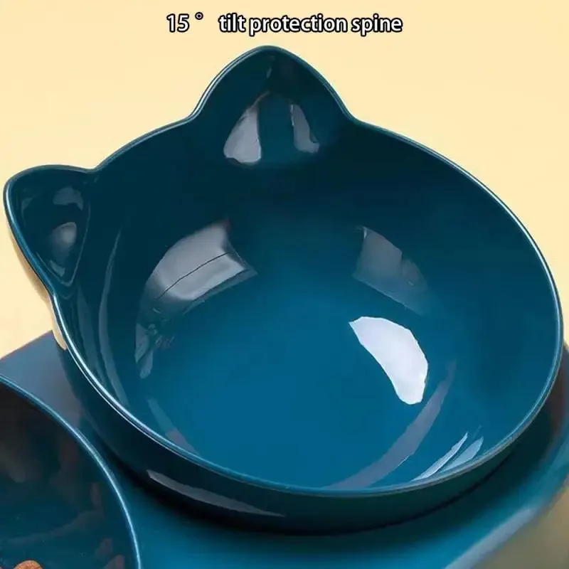 Triple Cat Bowls Pet Feeder, 2-in-1 Double Bowls With Automatic Drinking Bottle,For Cats And Dogs