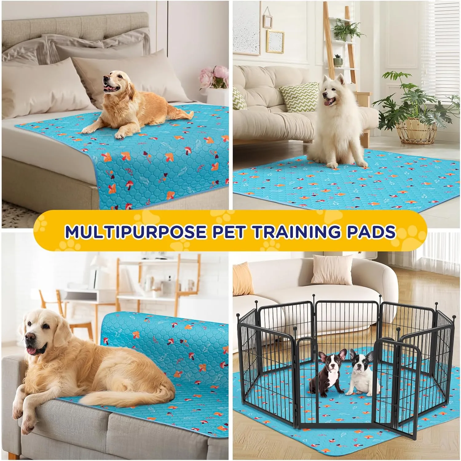Washable Pee Pads for Dogs, 2-Pack Reusable Puppy Pads, Waterproof Non-Slip Wee Wee pad, Absorbent and Leakproof Training Mats for Potty, Crate, Playpen, Bed, Sofa, 36"x 72"
