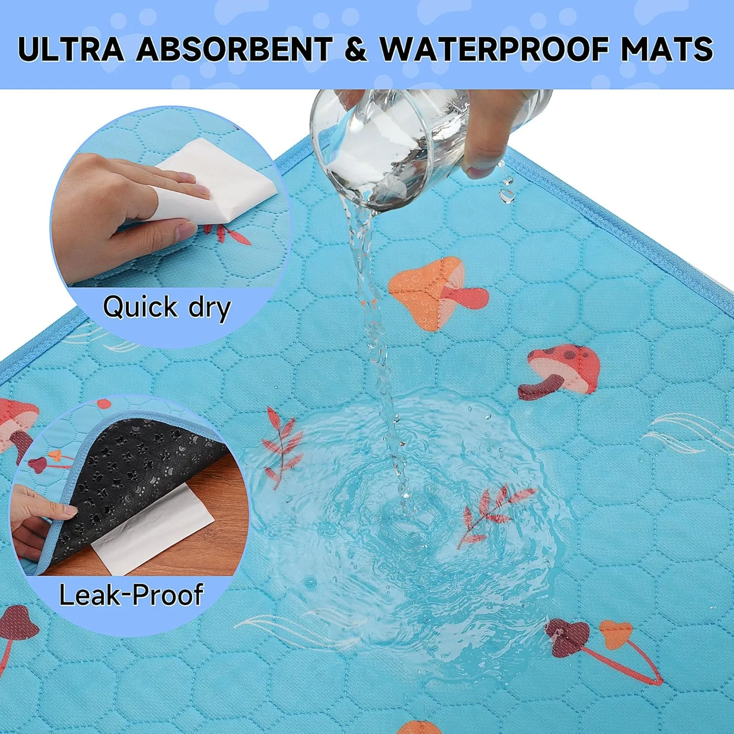 Washable Pee Pads for Dogs, 2-Pack Reusable Puppy Pads, Waterproof Non-Slip Wee Wee pad, Absorbent and Leakproof Training Mats for Potty, Crate, Playpen, Bed, Sofa, 36"x 72"