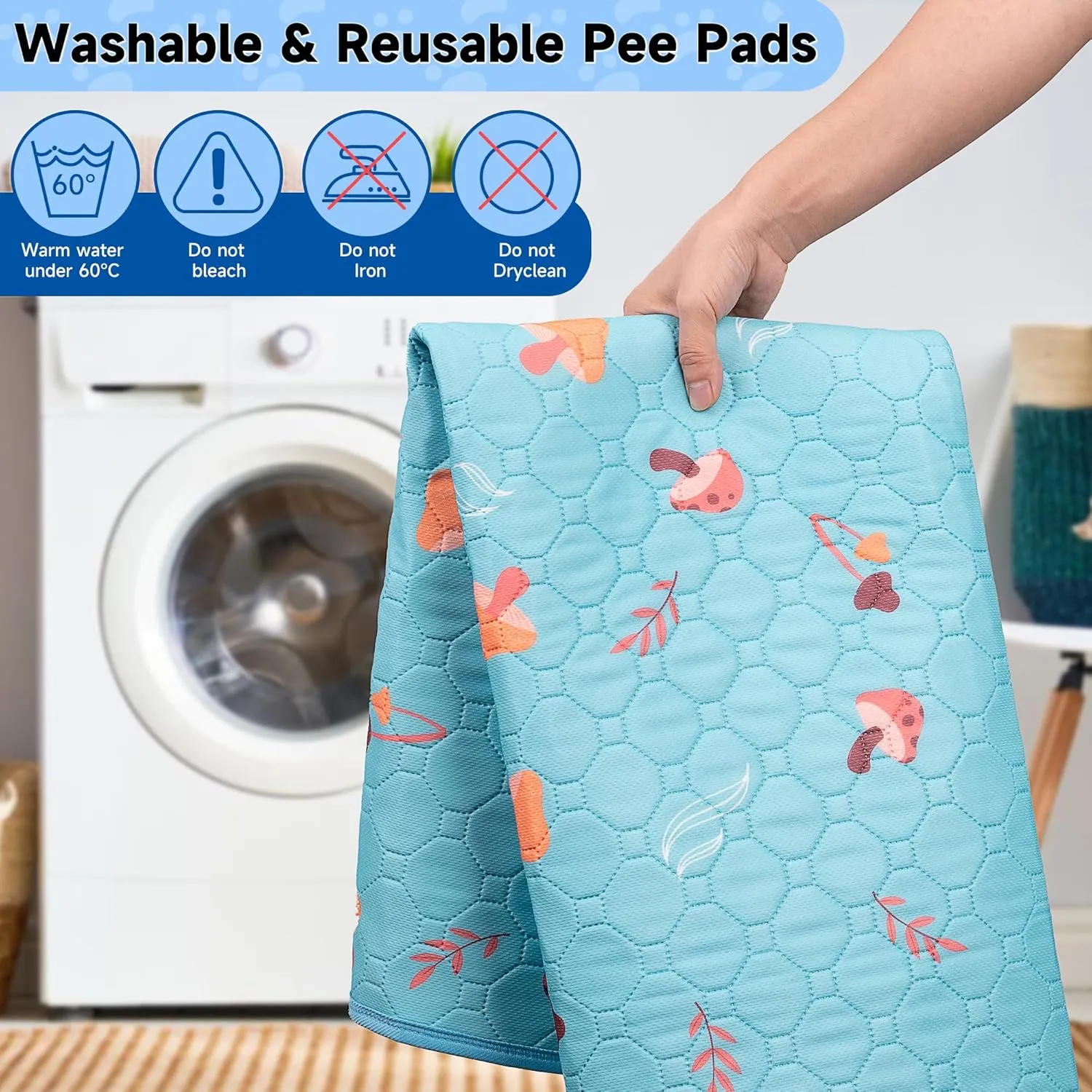 Washable Pee Pads for Dogs, 2-Pack Reusable Puppy Pads, Waterproof Non-Slip Wee Wee pad, Absorbent and Leakproof Training Mats for Potty, Crate, Playpen, Bed, Sofa, 36"x 72"