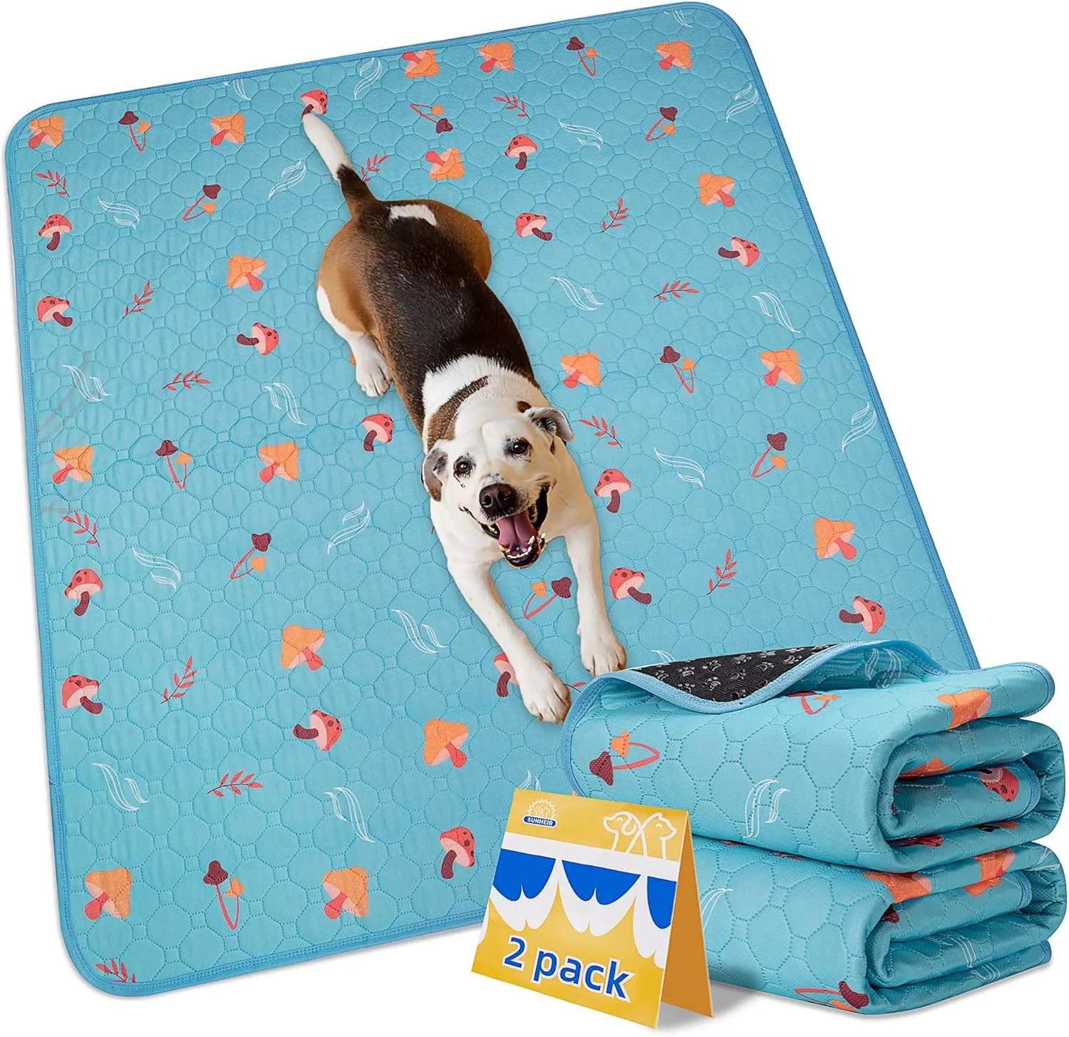 Washable Pee Pads for Dogs, 2-Pack Reusable Puppy Pads, Waterproof Non-Slip Wee Wee pad, Absorbent and Leakproof Training Mats for Potty, Crate, Playpen, Bed, Sofa, 36"x 72"
