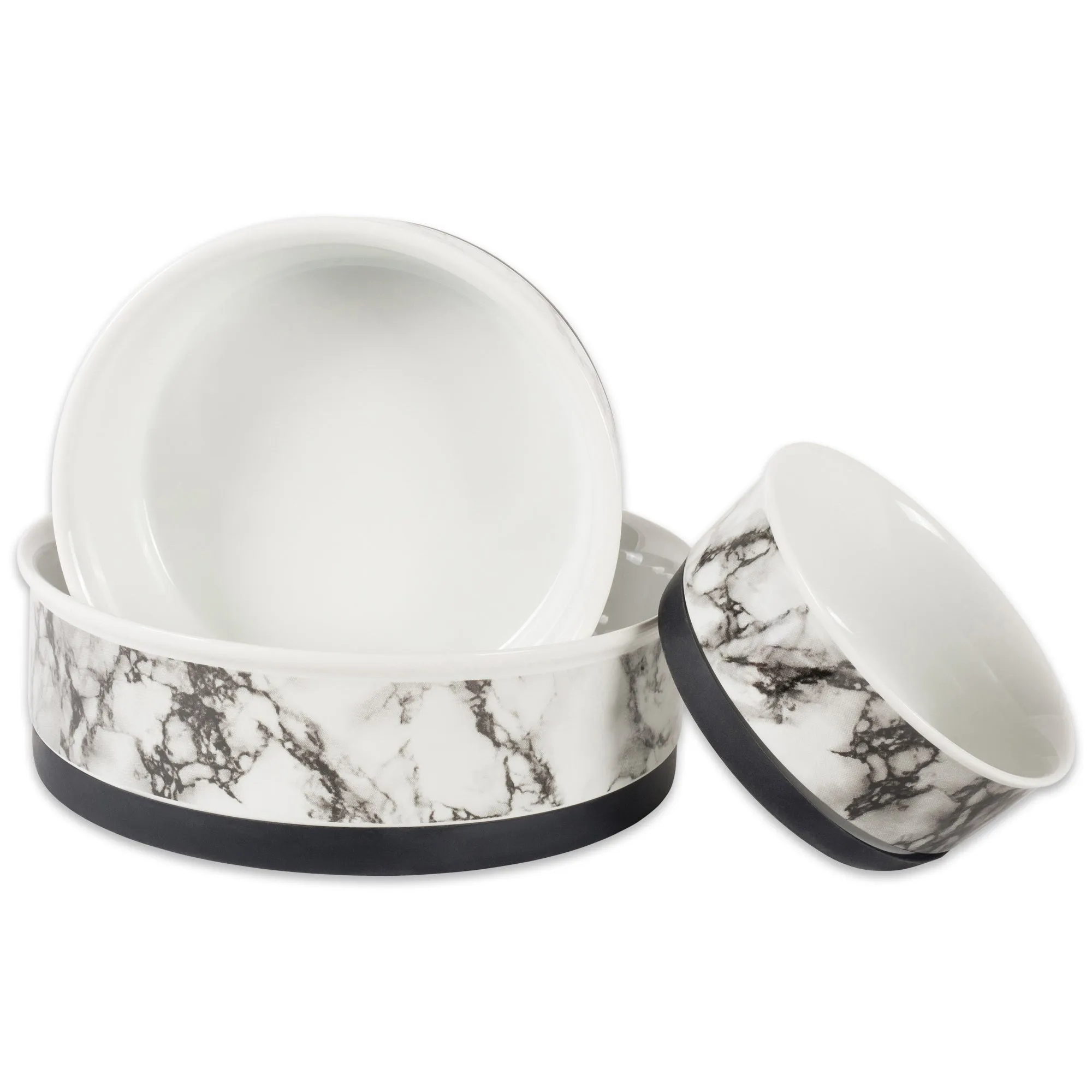 White Marble Pet Bowl Set of 2, Small - 3/4 C Capacity