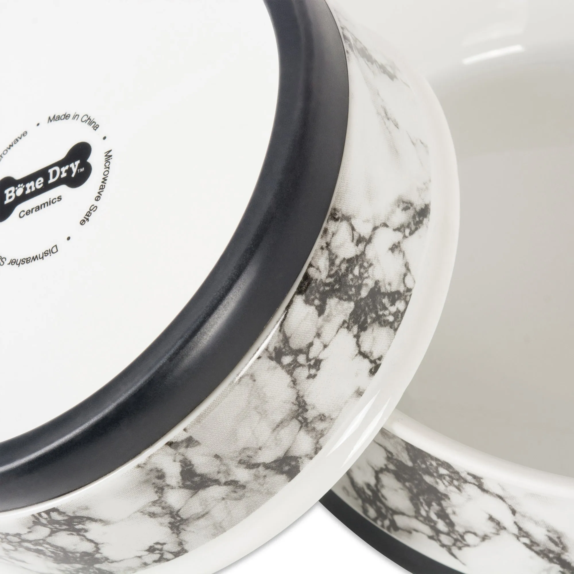 White Marble Pet Bowl Set of 2, Small - 3/4 C Capacity