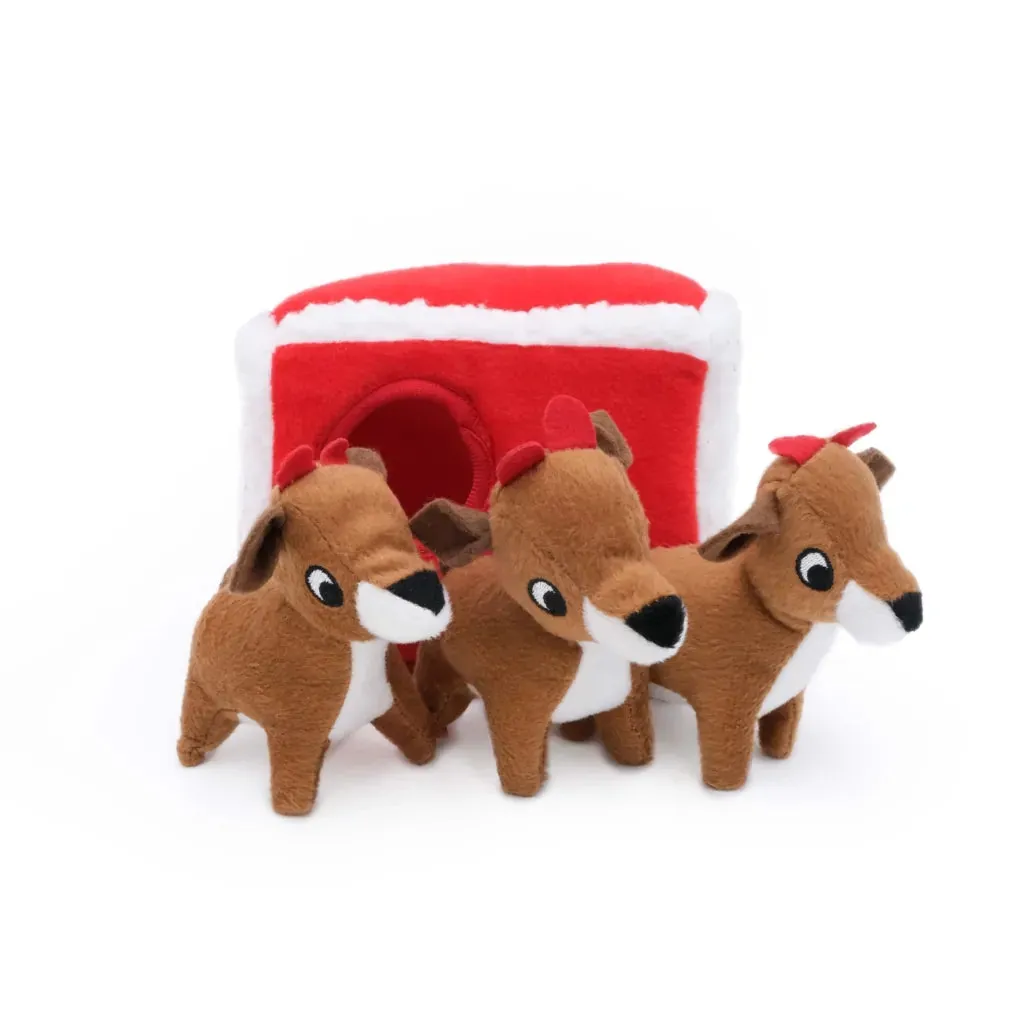ZippyPaws Dog Toy Holiday Burrow Reindeer Pen